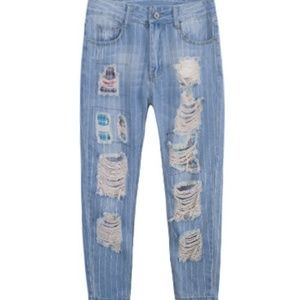 Distressed Striped Jeans NWT 16